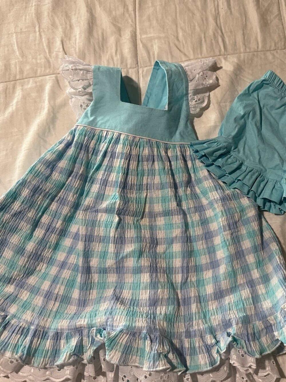 WDW Well Dressed Wolf Teal Blue Plaid Surf and Sea Aunt Heart Size 4